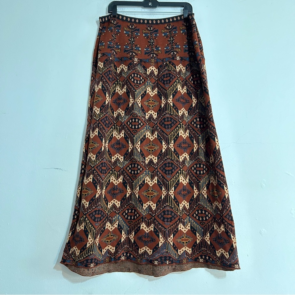 Peruvian Connection Heavy Knit Tapestry Patterned Maxi Skirt XL Southwestern